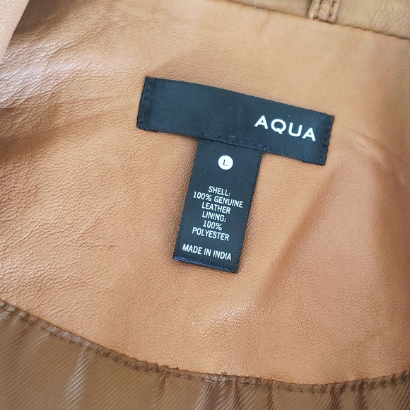 AQUA 100% Genuine leather jacket in camel sz L - Picture 4 of 12